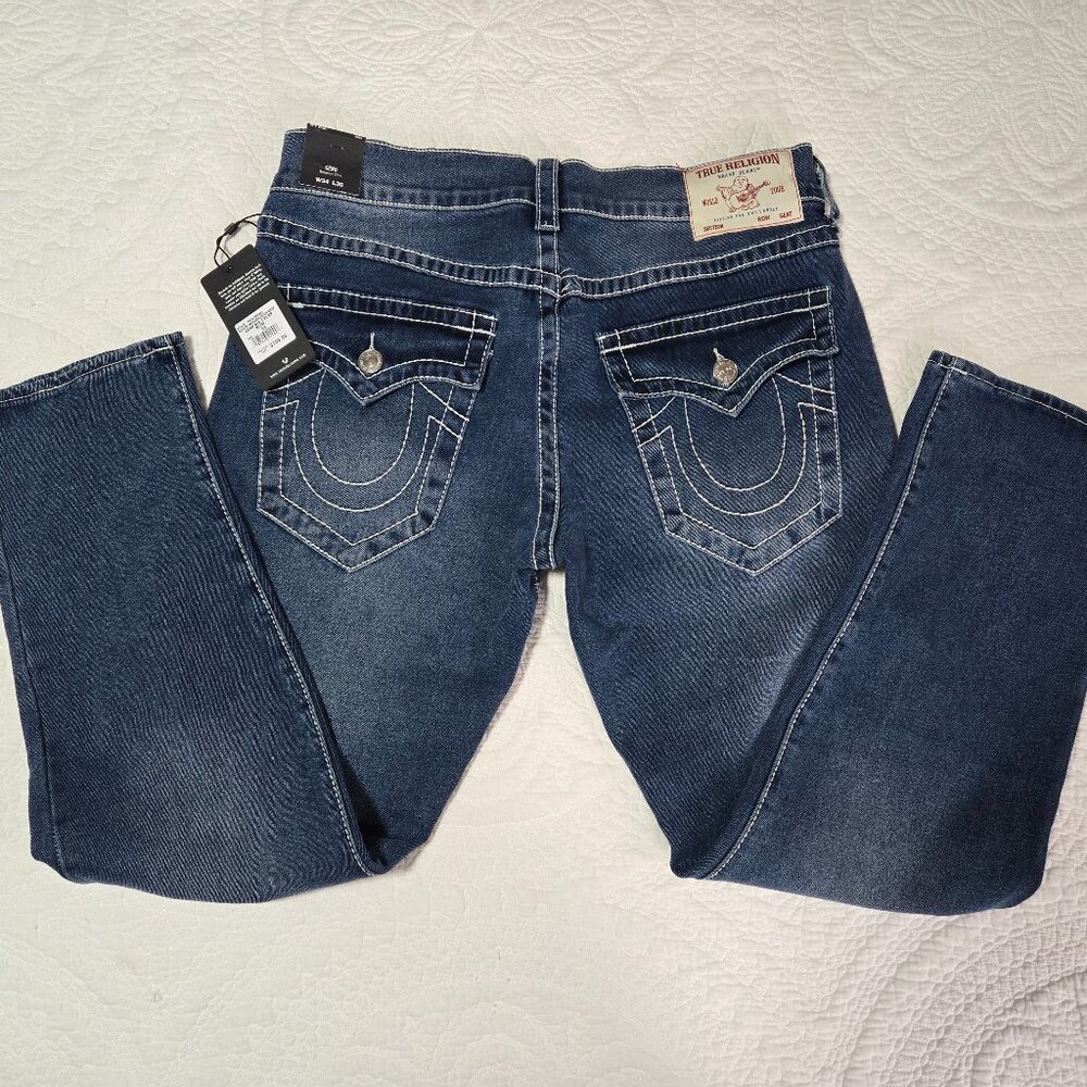 TRUE RELIGION  Men’s Medium Blustery Wash Jeans ~ 34 x 30 ~ GENO BIG T FLAT SLIM